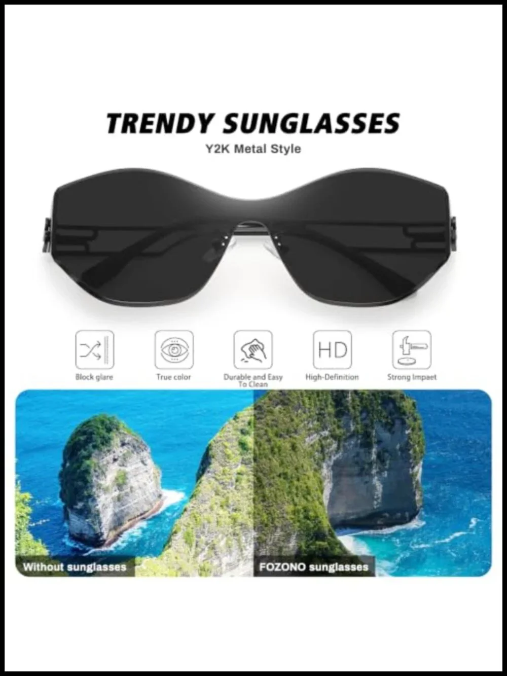 Y2K Rimless Shield Sunglasses Womens Wrap Around Futuristic Cyberpunk Streetwear